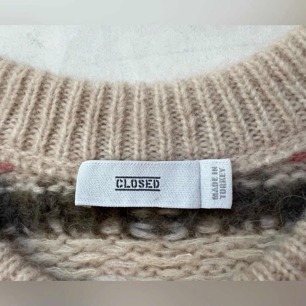 $425 CLOSED Alpaca Wool Jacquard Fair Isle Sweater Multicolor Ivory Size XS